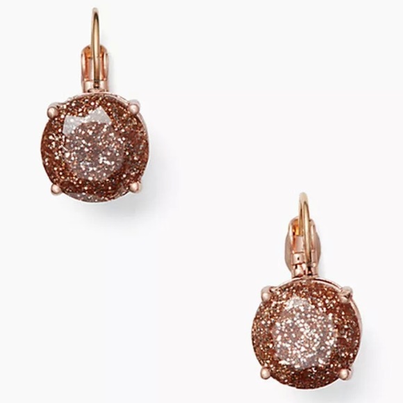 NWT Kate Spade Rose Gold Glitter Round Leverbacks - Picture 5 of 8